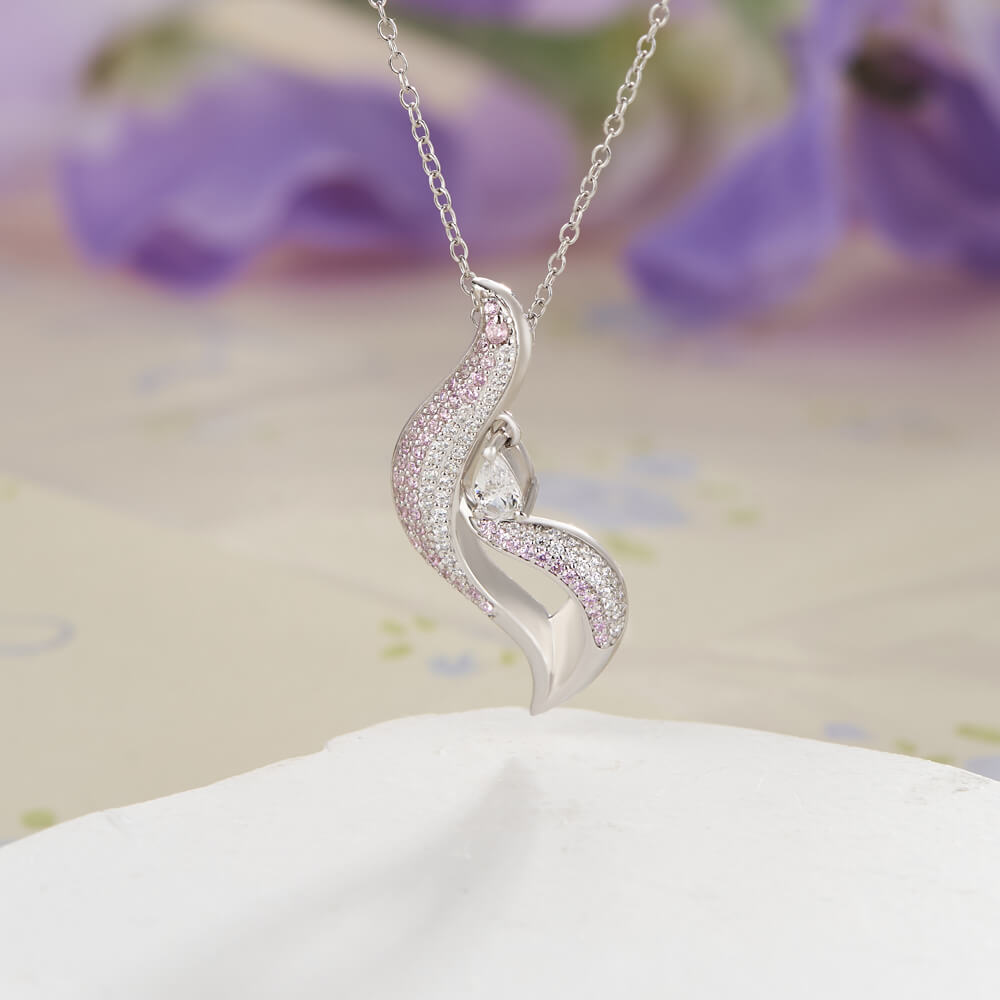 Fluid Grace Fancy Pink Accents and Floating Pear Cut Gem 925 Sterling Silver Pendant Necklace