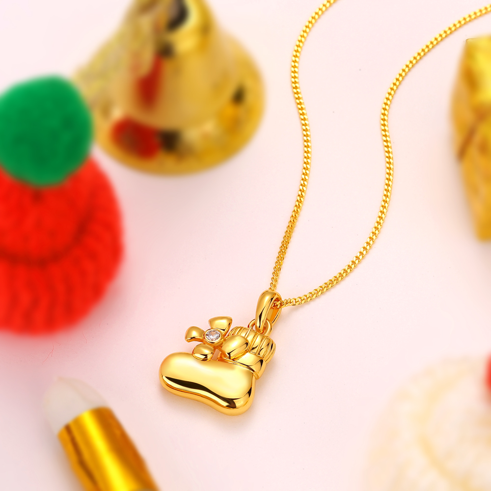 Round Cut Diamond White Yellow Gold Sterling Silver Baby Bootie Clover Pendant Necklace Gifts for Christmas