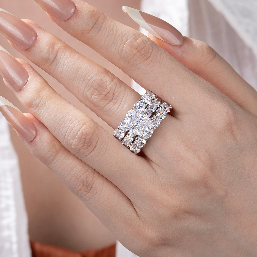 Diamond White Princess Cut 3-Piece Bridal Sets in 925 Sterling Silver