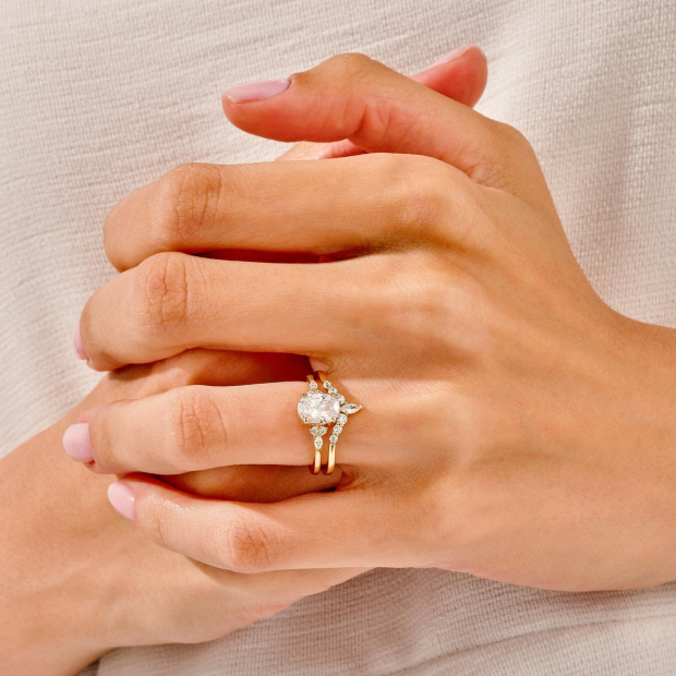 Oval Cut Diamond White Classic 925 Sterling Silver Ring Set