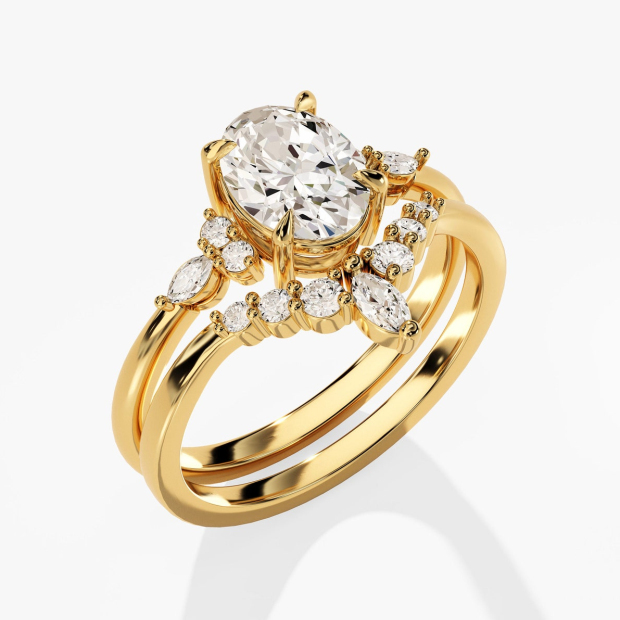 Oval Cut Diamond White Classic 925 Sterling Silver Ring Set