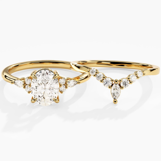 Oval Cut Diamond White Classic 925 Sterling Silver Ring Set