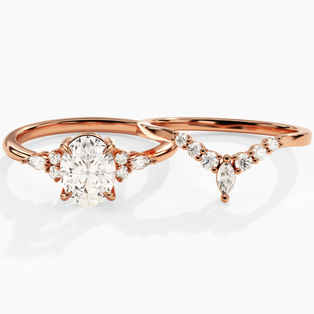 Oval Cut Diamond White Classic 925 Sterling Silver Ring Set