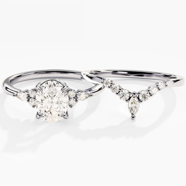 Oval Cut Diamond White Classic 925 Sterling Silver Ring Set