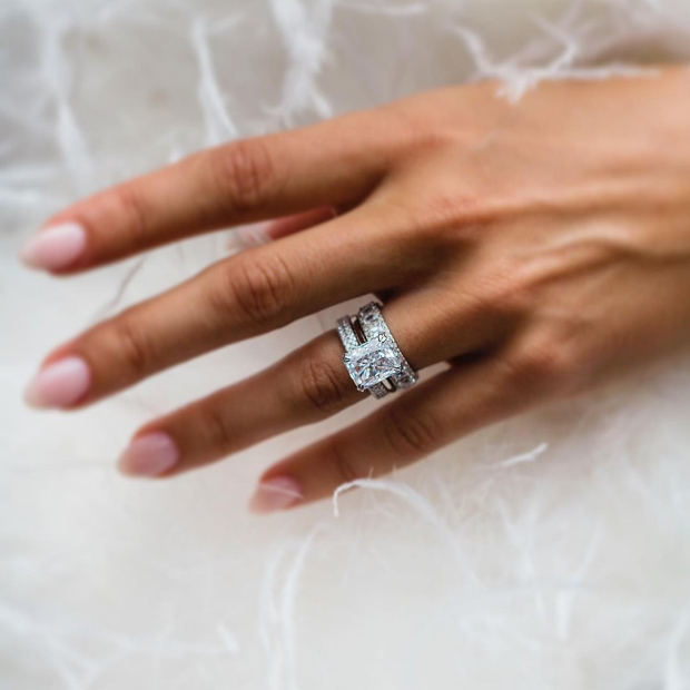 Radiant Cut Diamond White 3-Piece 925 Sterling Silver Ring Set