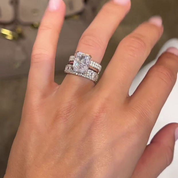 Radiant Cut Diamond White 3-Piece 925 Sterling Silver Ring Set