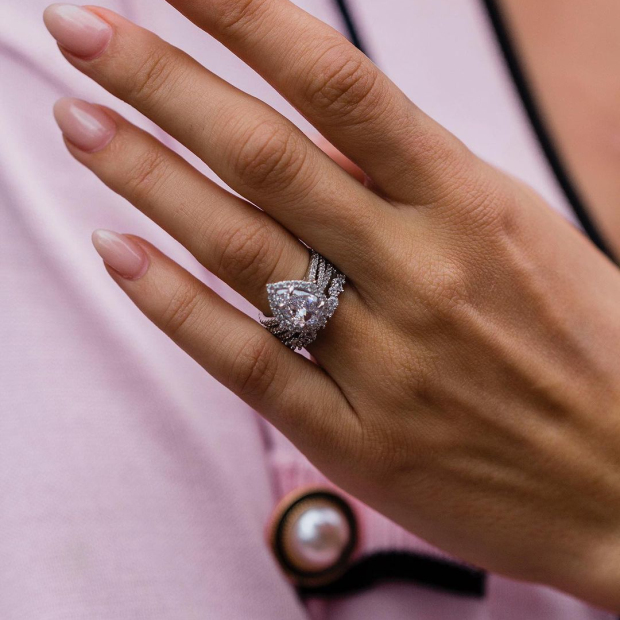 Pear Cut Diamond White Halo 3-Piece 925 Sterling Silver Ring Set