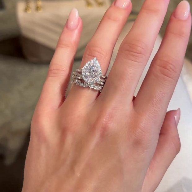 Pear Cut Diamond White Halo 3-Piece 925 Sterling Silver Ring Set