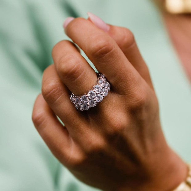 Round Cut Diamond White Classic 925 Sterling Silver Band Ring Set