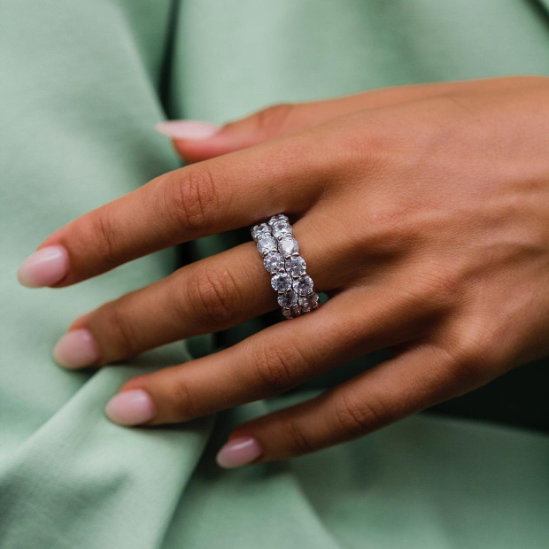 Round Cut Diamond White Classic 925 Sterling Silver Band Ring Set