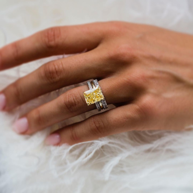 Radiant Cut Citrine Yellow 3-Piece 925 Sterling Silver Ring Set