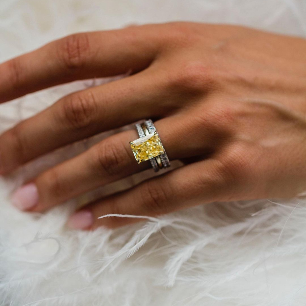 Radiant Cut Citrine Yellow 3-Piece 925 Sterling Silver Ring Set