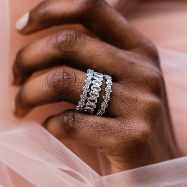 Oval Cut Diamond White 3-Piece 925 Sterling Silver Band Ring Set