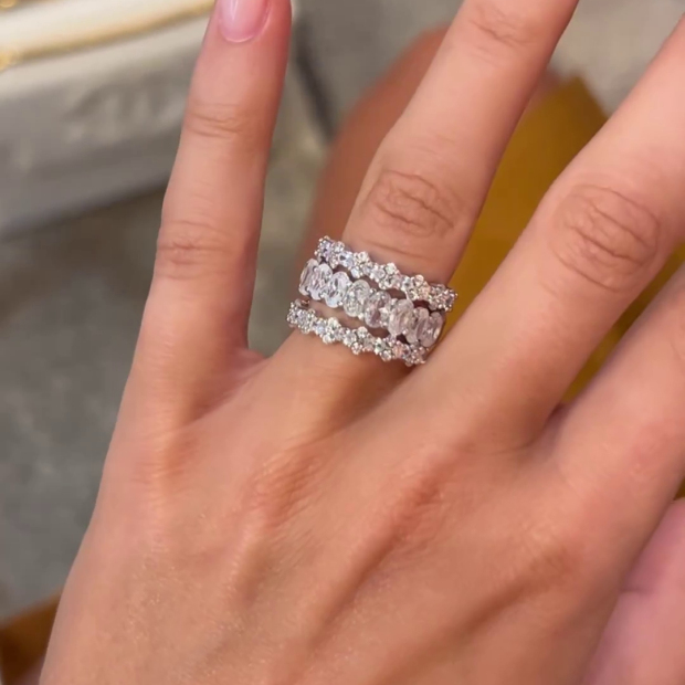 Oval Cut Diamond White 3-Piece 925 Sterling Silver Band Ring Set