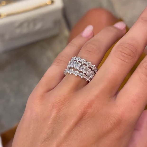 Oval Cut Diamond White 3-Piece 925 Sterling Silver Band Ring Set