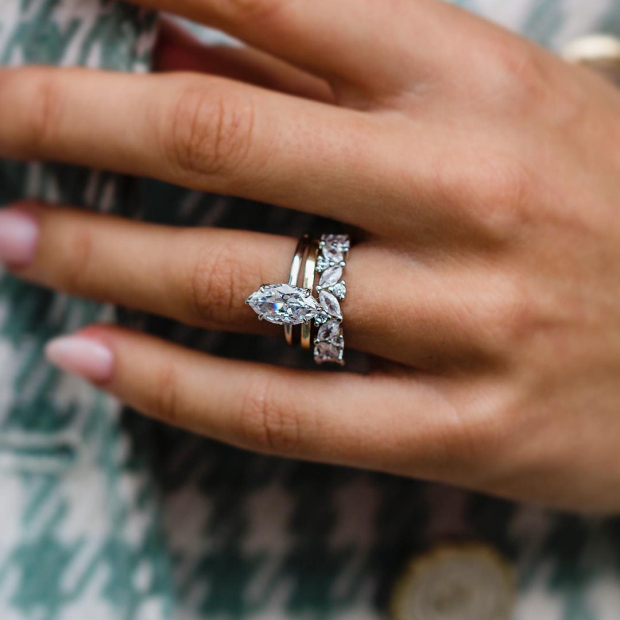 Marquise Cut Diamond White Solitaire 3-Piece 925 Sterling Silver Ring Set