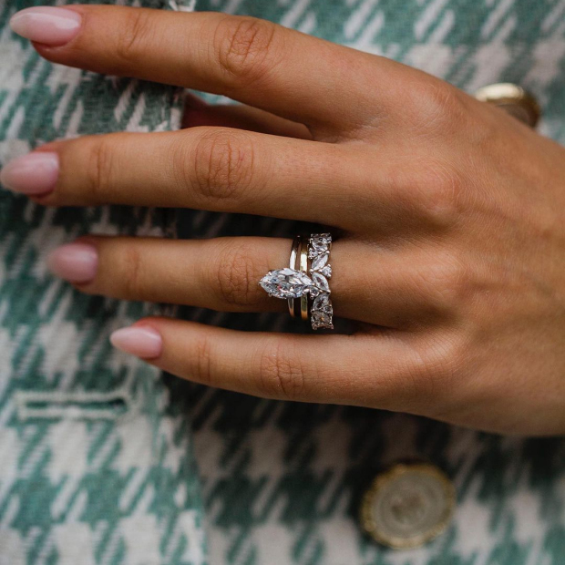 Marquise Cut Diamond White Solitaire 3-Piece 925 Sterling Silver Ring Set