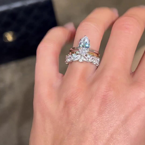 Marquise Cut Diamond White Solitaire 3-Piece 925 Sterling Silver Ring Set