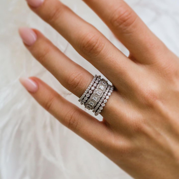 Emerald Cut Diamond White 5-Piece 925 Sterling Silver Band Ring Set