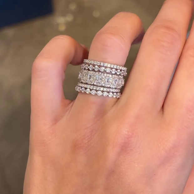 Emerald Cut Diamond White 5-Piece 925 Sterling Silver Band Ring Set