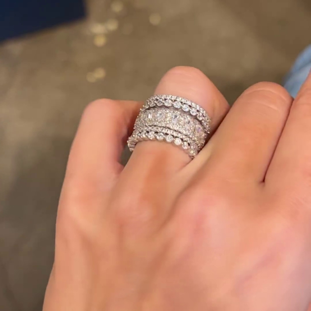 Emerald Cut Diamond White 5-Piece 925 Sterling Silver Band Ring Set