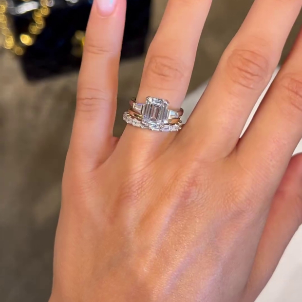 Emerald Cut 3-Stone Diamond White 925 Sterling Silver 3-Piece Ring Set