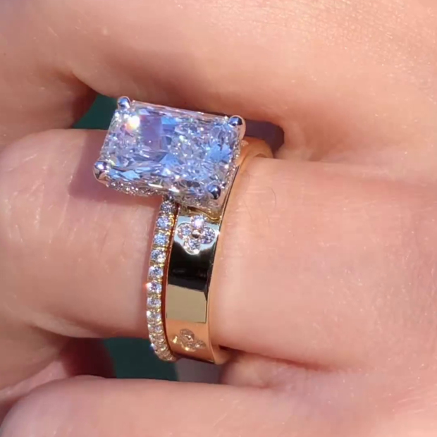 Radiant Cut Diamond White Classic 925 Sterling Silver Ring Set