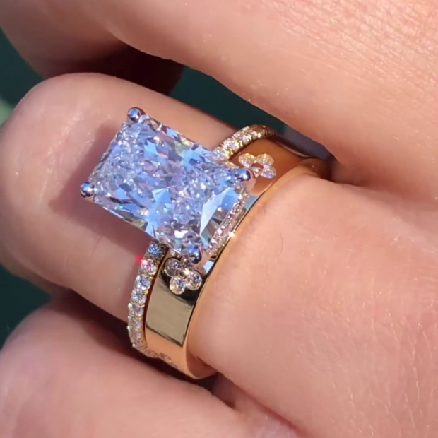 Radiant Cut Diamond White Classic 925 Sterling Silver Ring Set