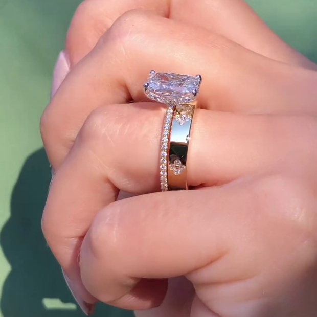 Radiant Cut Diamond White Classic 925 Sterling Silver Ring Set