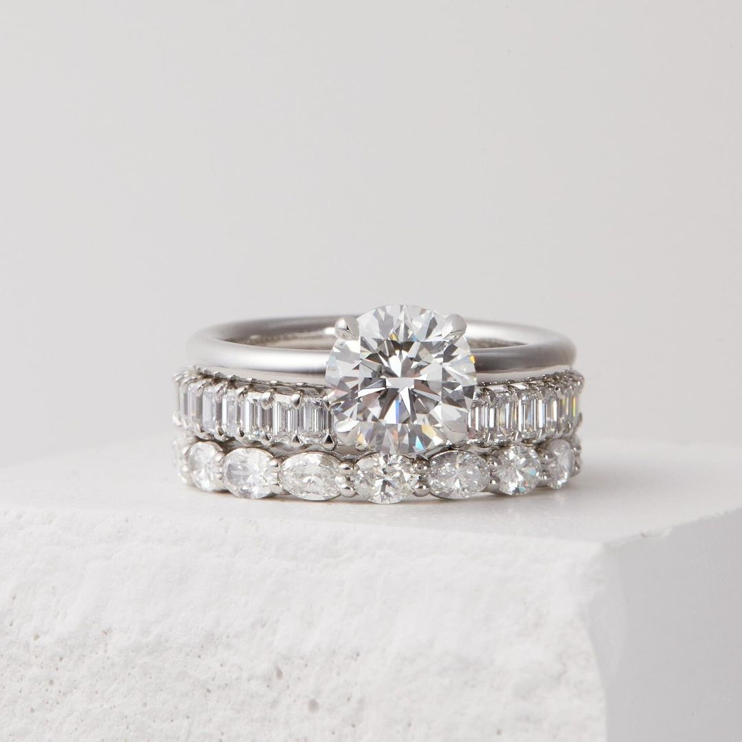 Round Cut Diamond White Solitaire 925 Sterling Silver Classic 3-Piece Ring Set