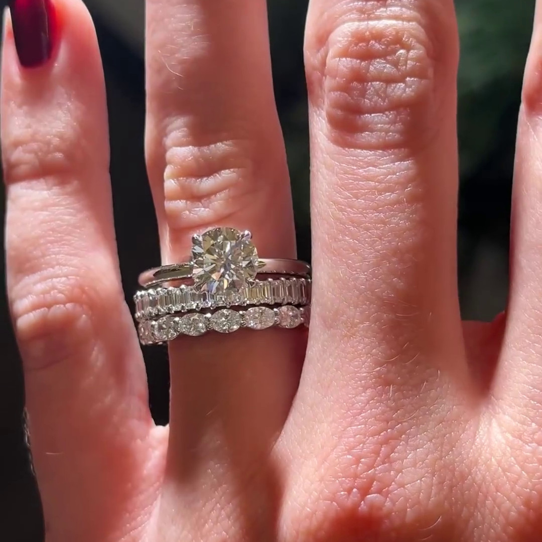 Round Cut Diamond White Solitaire 925 Sterling Silver Classic 3-Piece Ring Set