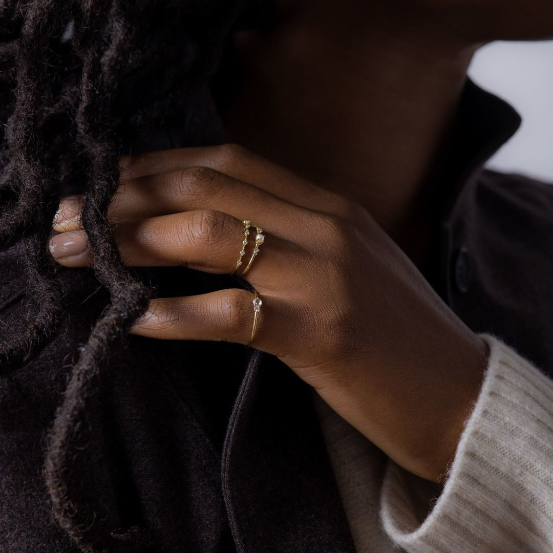 Round Pearl 925 Sterling Silver Yellow Gold 3-piece Stackable Minimalist Ring Set