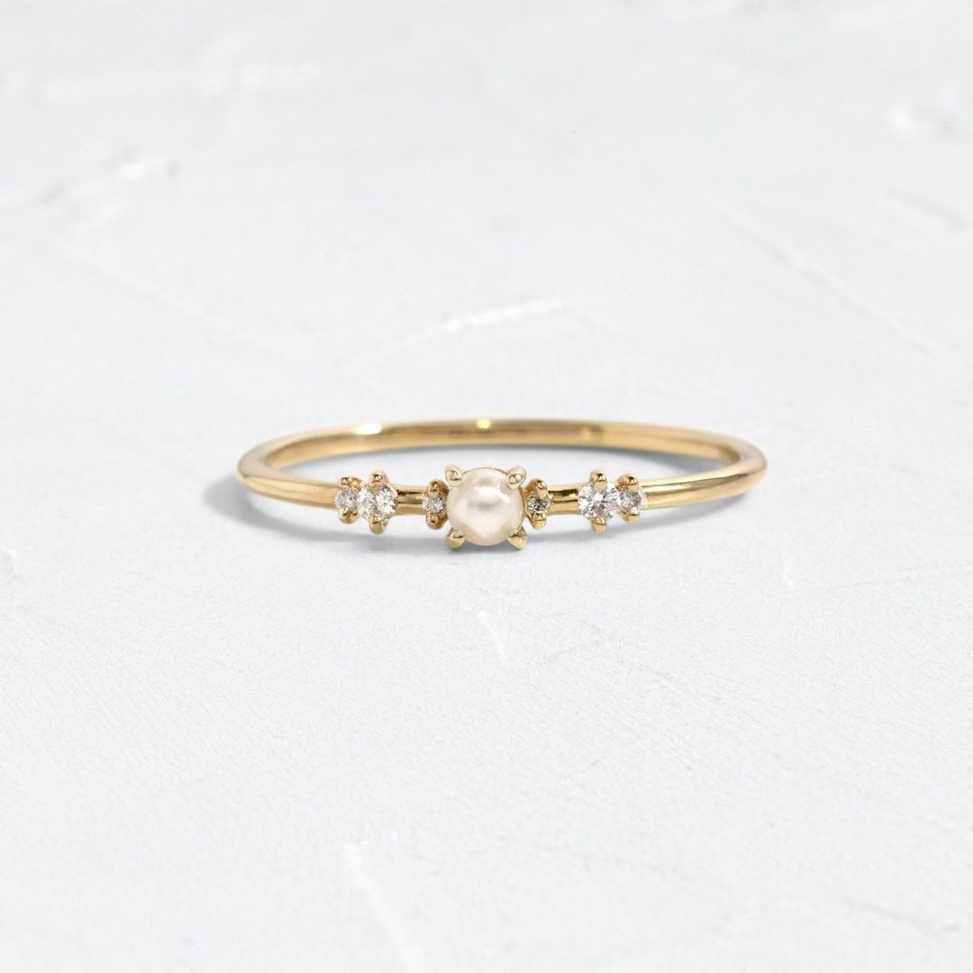 Round Pearl 925 Sterling Silver Yellow Gold 3-piece Stackable Minimalist Ring Set