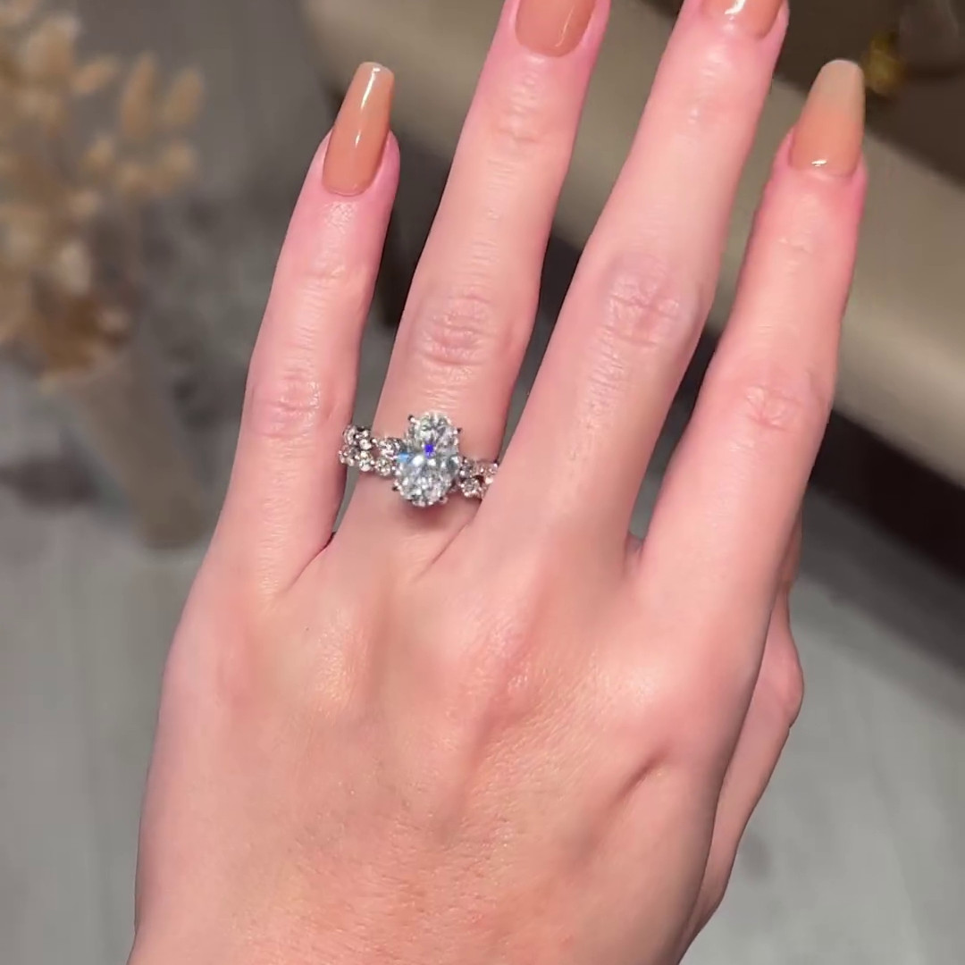 Oval Cut Diamond White 925 Sterling Silver Hidden Halo Ring Set