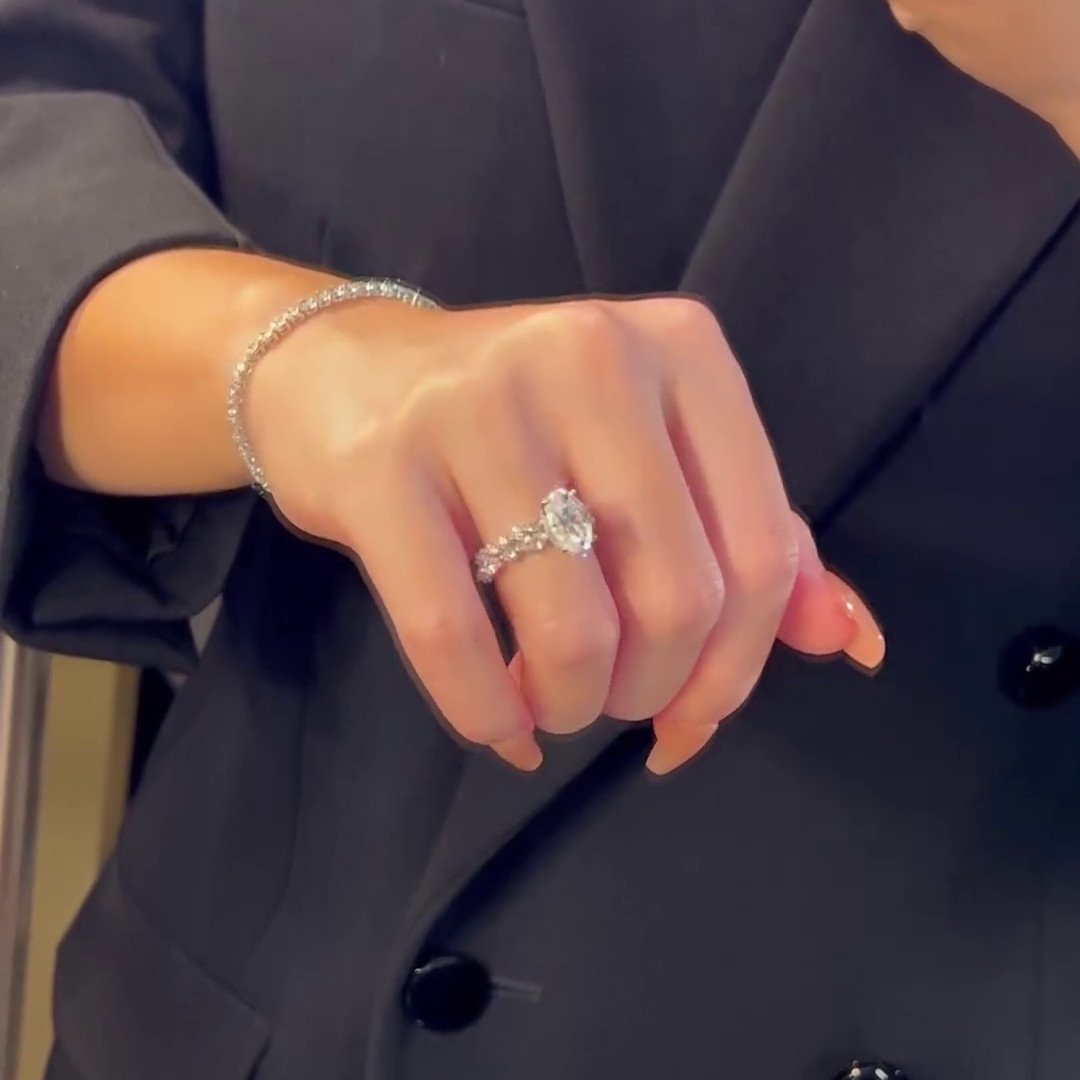 Oval Cut Diamond White 925 Sterling Silver Hidden Halo Ring Set