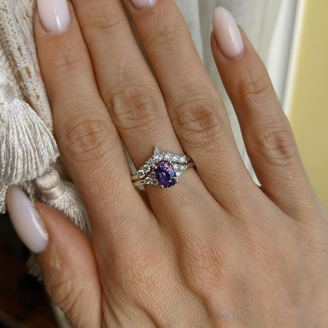 Oval Cut Amethyst Purple 925 Sterling Silver Art Deco Ring Set