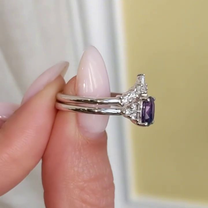 Oval Cut Amethyst Purple 925 Sterling Silver Art Deco Ring Set