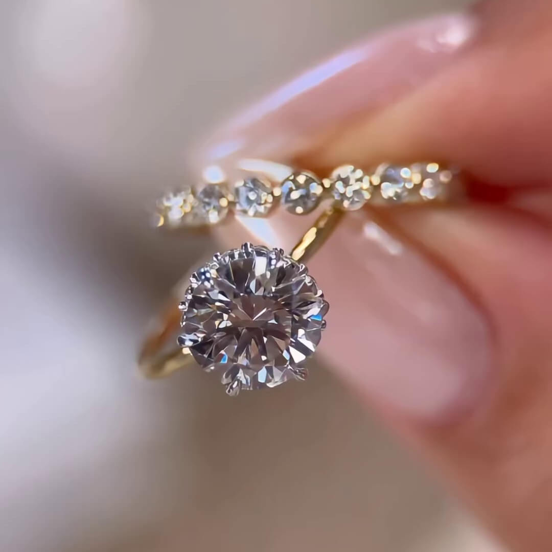 Round Diamond White Sterling Silver Gold Halo Ring Set