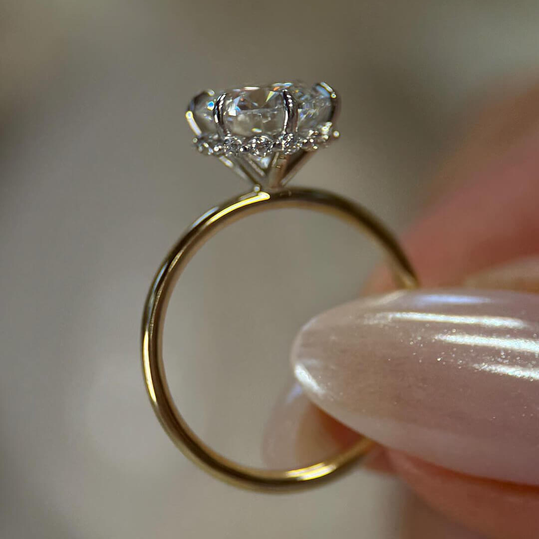 Round Diamond White Sterling Silver Gold Halo Ring Set