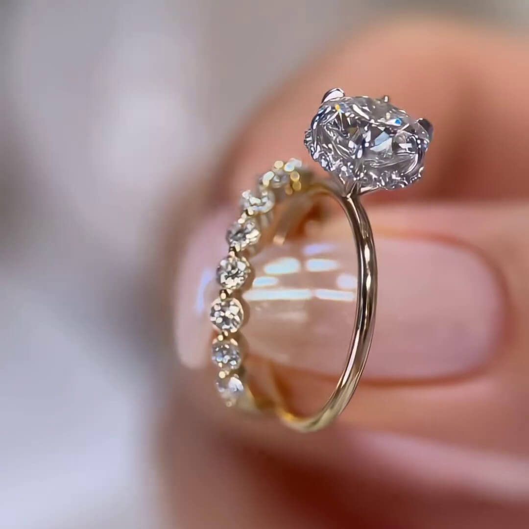 Round Diamond White Sterling Silver Gold Halo Ring Set