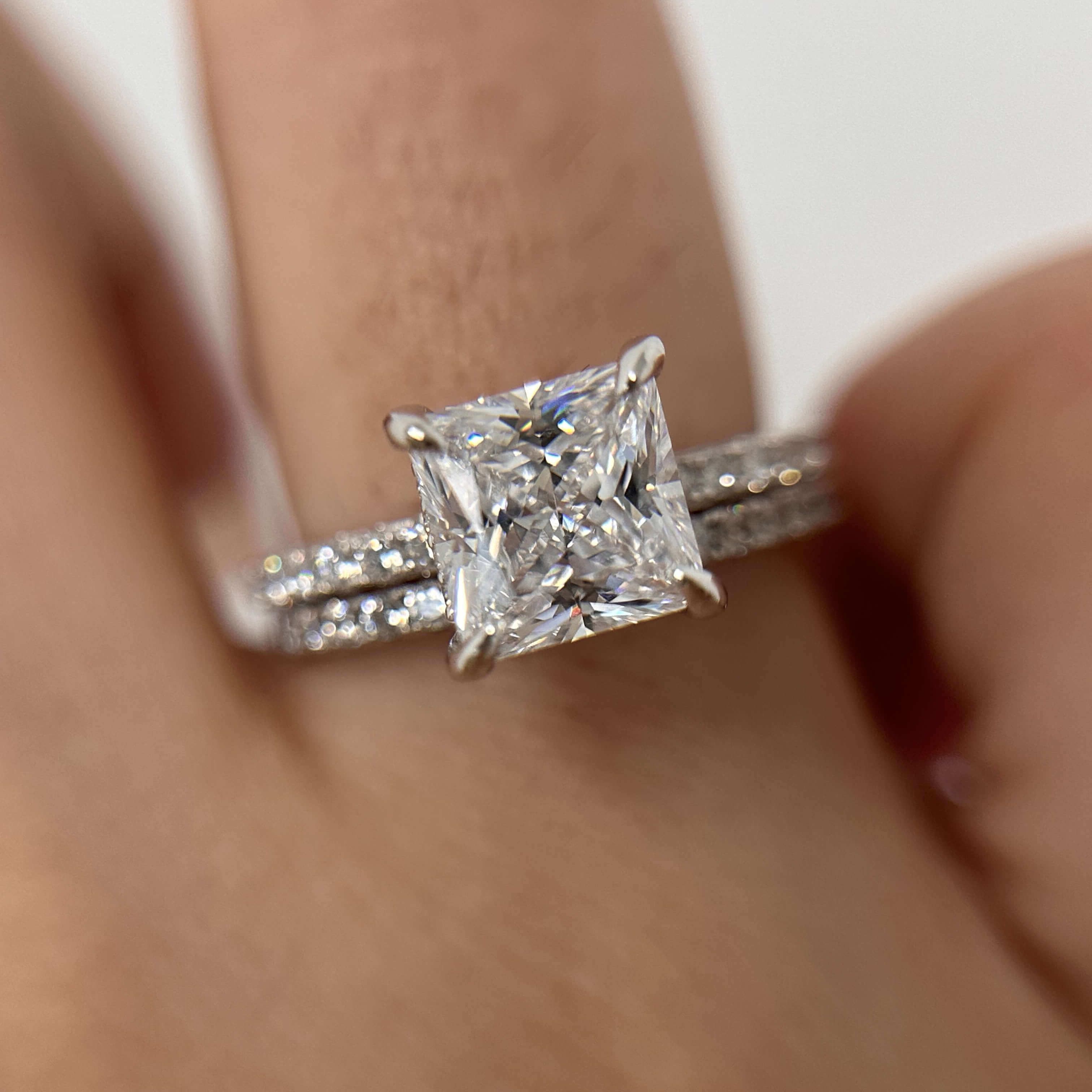 Princess Cut Diamond White Sterling Silver Halo Ring Set