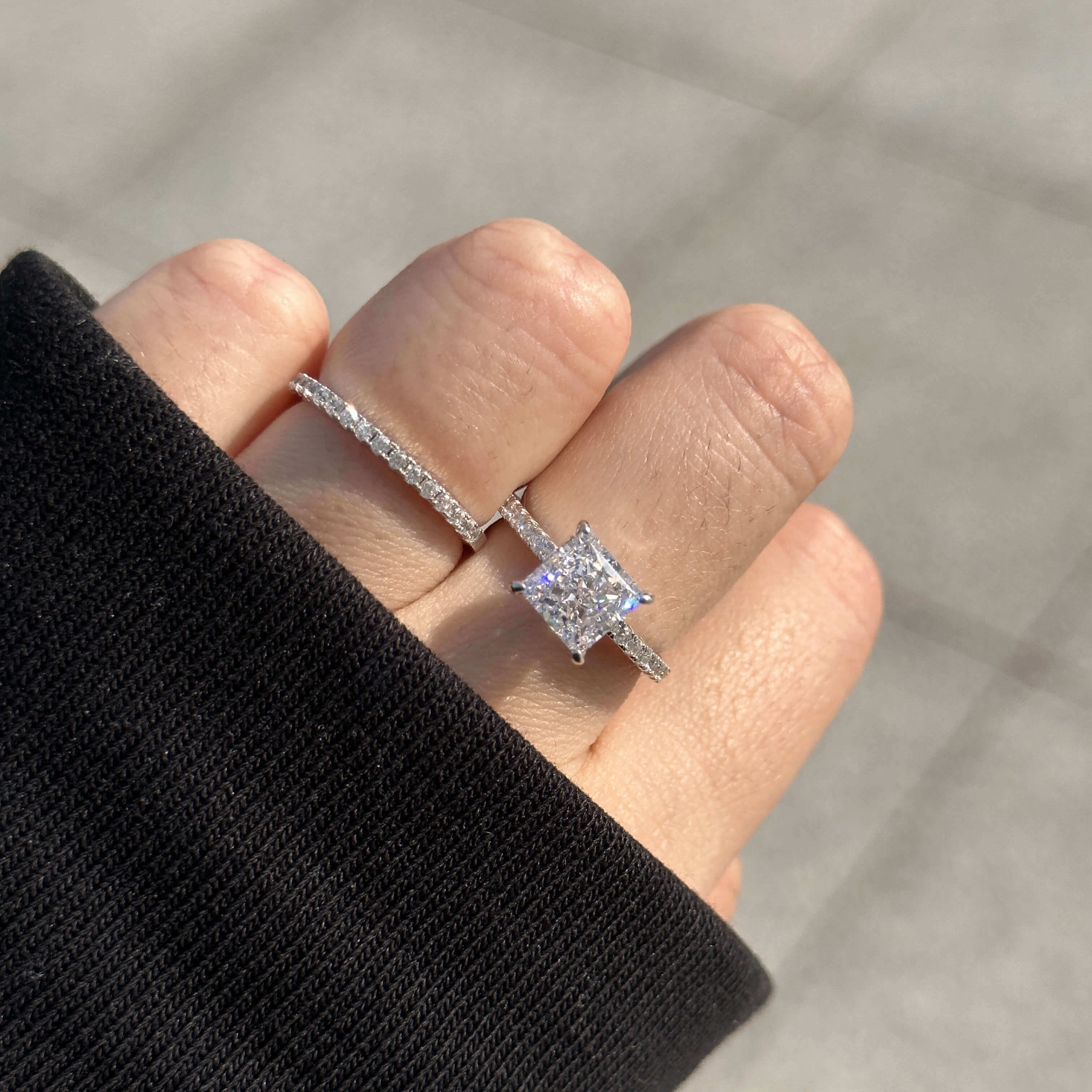 Princess Cut Diamond White Sterling Silver Halo Ring Set