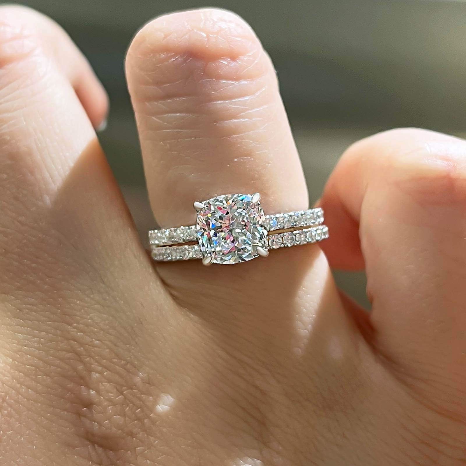 Cushion Cut Diamond White Sterling Silver Halo Ring Set