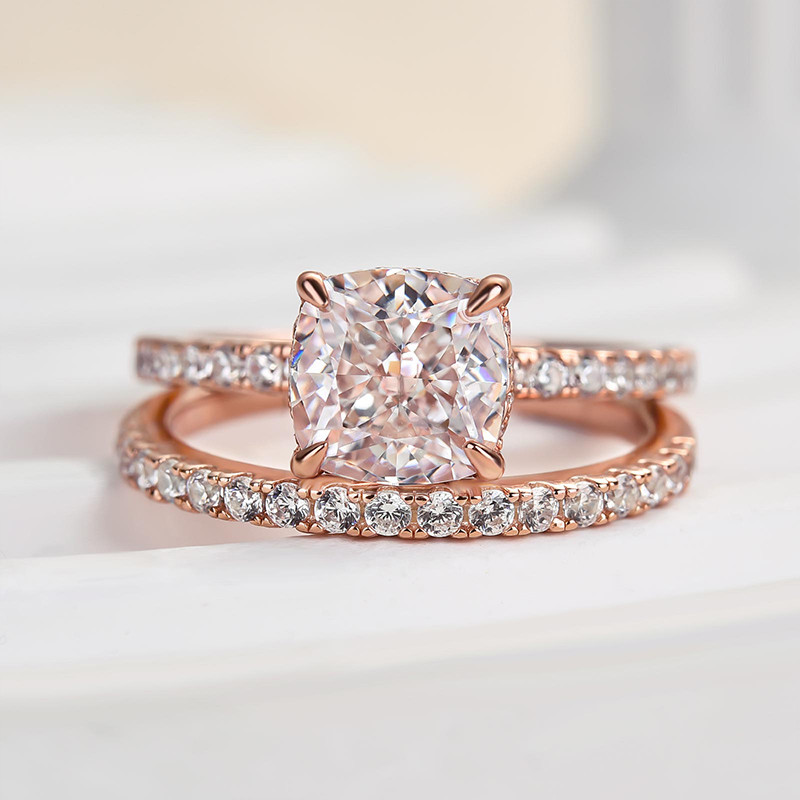 Cushion Cut Diamond White Sterling Silver Halo Ring Set