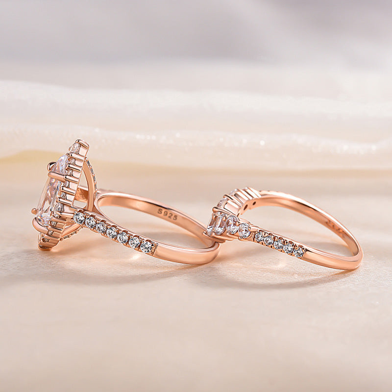 Pear Cut Diamond White Sterling Silver Halo Ring Set