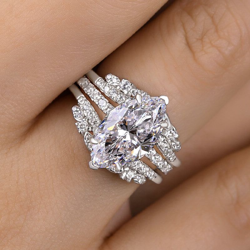 Marquise Cut Diamond White Sterling Silver Ring Set