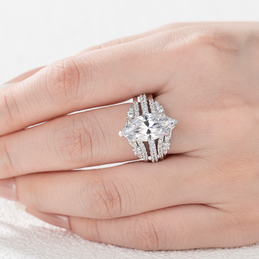 Marquise Cut Diamond White Sterling Silver Ring Set