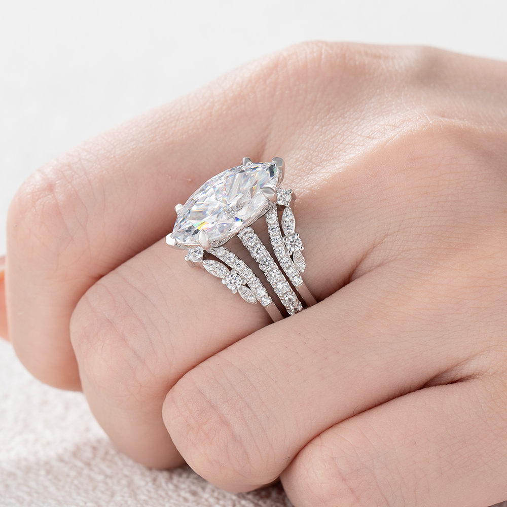 Marquise Cut Diamond White Sterling Silver Ring Set