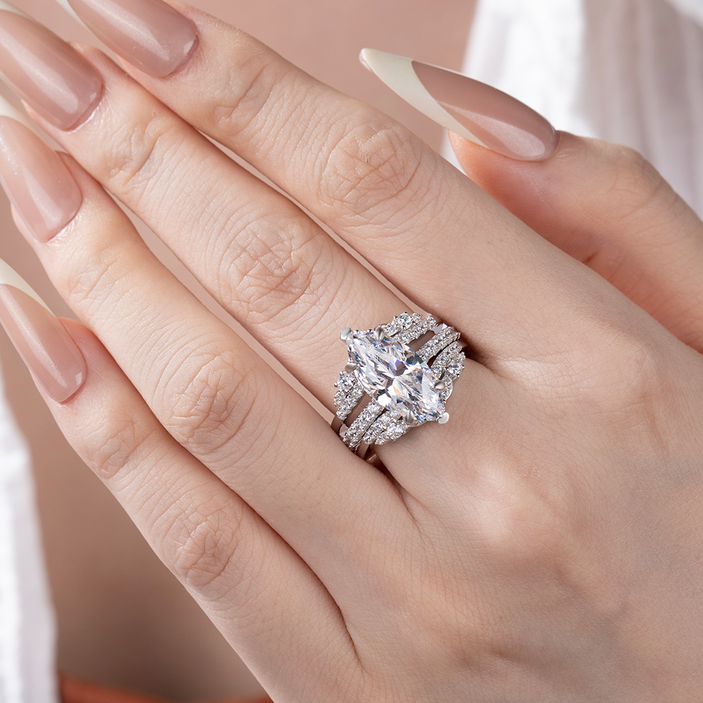 Marquise Cut Diamond White Sterling Silver Ring Set