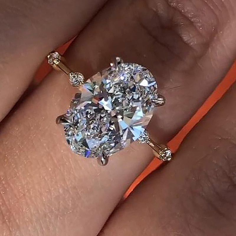 Oval Cut Diamond White Sterling Silver Yellow Gold Ring Set